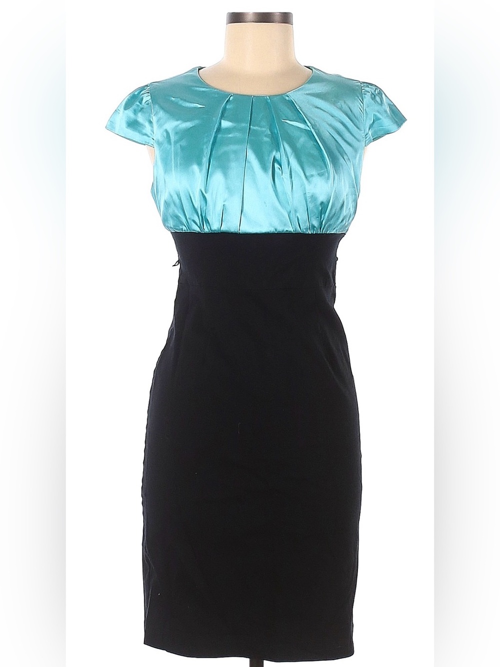 Two-Tone Aqua Satin and Black Pencil Dress